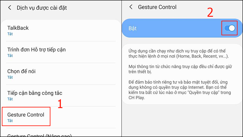 K&iacute;ch hoạt Gesture Control